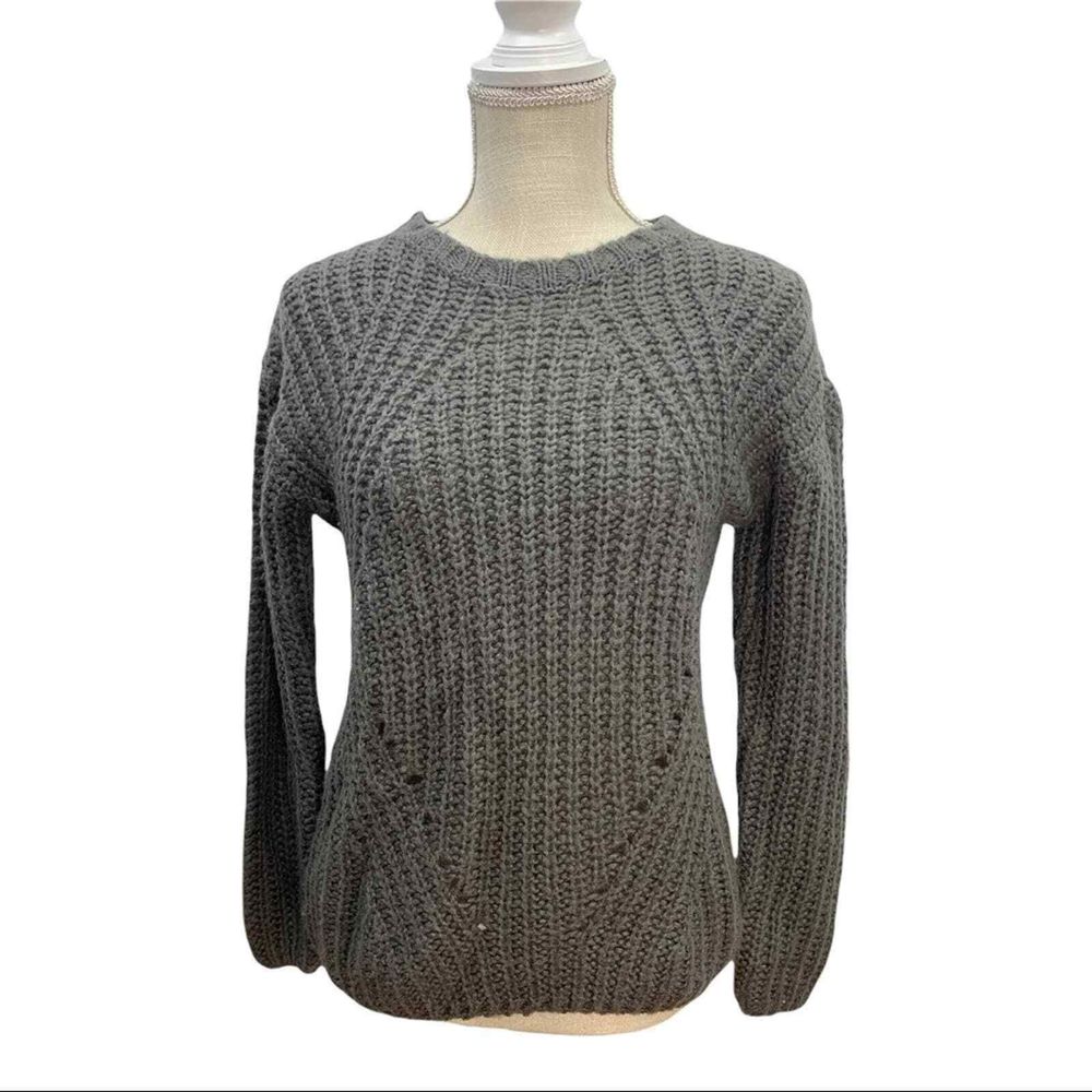 Pink Rose Open Weave Chunky Knit Grey Sweater Long Sleeve Sz S